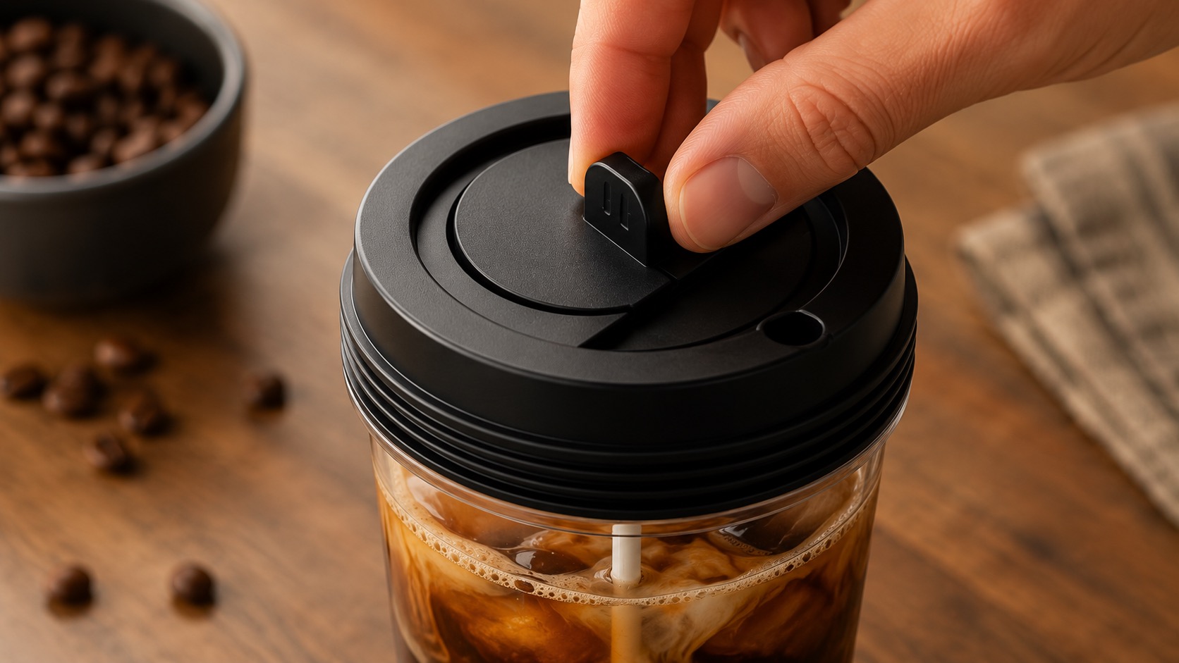 Twist the Swirl lid to stir your coffee or tea